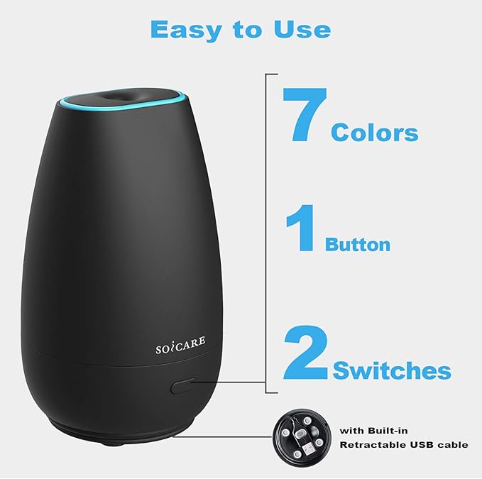 SOICARE Car Diffuser for Essential Oils, Small Portable Car Essential Oil Diffuser with Built-in USB Cable, Mini Aromatherapy Air Scent Humidifier Diffuser for Travel/Office/Home (Elegant Black) - Image 5