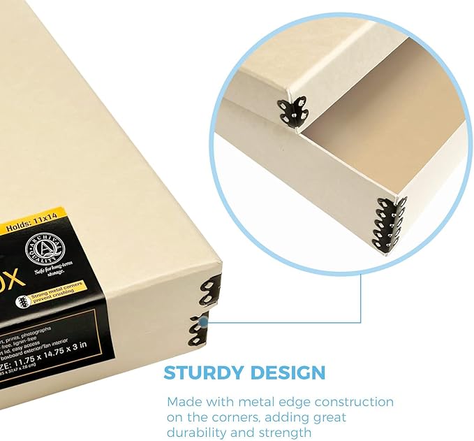 Lineco Museum Archival Storage Box, 11.75x14.75x3 in. Drop Front Design. Acid-Free with Metal Edge. Organize Photos, Pictures, Prints, Documents, Crafts, DIY. Tan, 1 Pack - Image 4