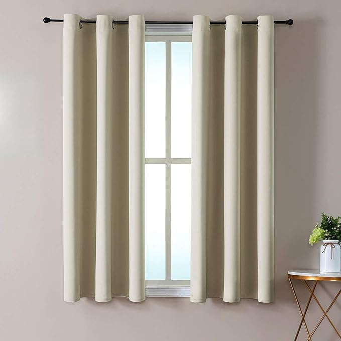 ChrisDowa Small Window Curtains 50 inches Long for Bedroom - Grommet Short Thermal Insulated Room Darkening Curtains for Kitchen (2 Panels, Beige, 29 x 50 Inch) by ChrisDowa