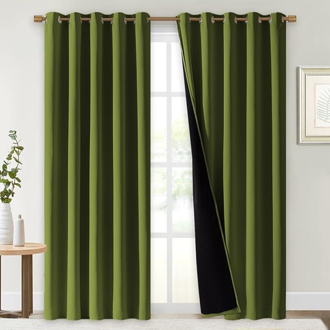 NICETOWN Full Shade Curtain Panels, 62 x 84 inch, Olive Green, Pair of Energy Smart & Noise Blocking Out Blackout Drapes for Dining Room Window, Thermal Insulated Guest Room Lined Window Dressing by NICETOWN
