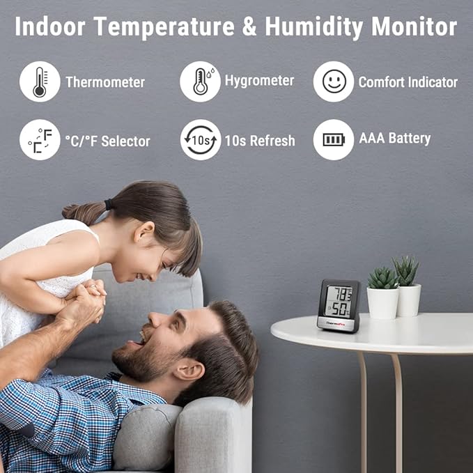 ThermoPro TP49 Digital Hygrometer Indoor Thermometer Humidity Meter Room Thermometer with Temperature and Humidity Monitor Mini Hygrometer Thermometer - Image 2
