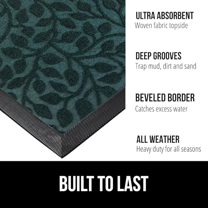GORILLA GRIP 100% Waterproof All-Season WeatherMax Doormat, 72x24, US Designed Natural Rubber, Stain and Fade Resistant, Low Profile Indoor Outdoor Door Mats, Easy Clean Patio Mat, Moss Vine Leaves - Image 2
