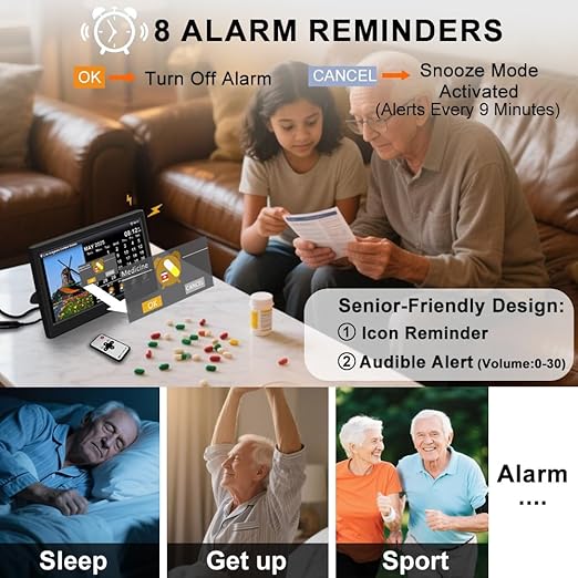 2025 New Digital Clock with Temperature/Humidity & Weather Forecast, Auto Time Sync Large Display, Custom Alarms & Medication Reminders, Ideal for Elderly(Black, 10.1-Inch) - Image 4