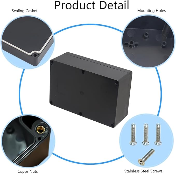 Project Box IP65 Waterproof Junction Box ABS Plastic Black Electrical Boxes DIY Electronic Project Case Power Enclosure 9.06x5.91x3.35 inch (230x150x87 mm) - Image 5