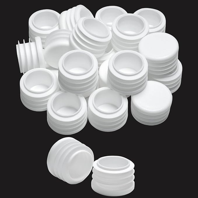 1" (25mm) Plastic Hole Plugs White -Round Chair Leg Caps, Flush Mount Pipe Plugs, Tubing End Caps for Metal&Wood Legs Tube, Outdoor Furniture Feet caps & Table Plastic Plugs, 24 PCS by EASYEAH