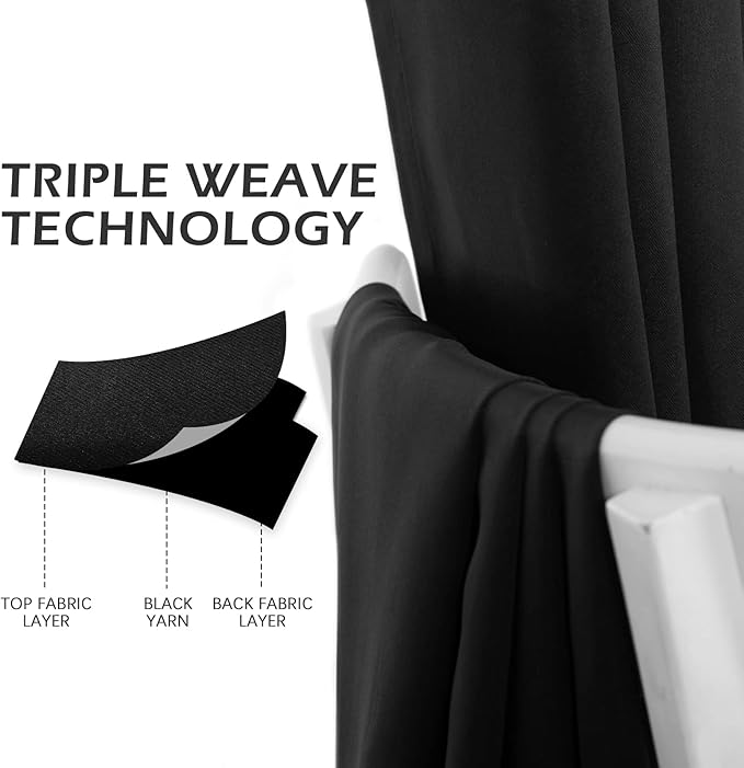 MYSKY HOME Blackout Curtain for Bedroom, Black Curtains for Bathroom 45 Inch Length Grommet Room Darkening Curtain, Amazing Triple Weave Thermal Insulated Curtain, 1 Curtain Panel, 42 x 45 in, Black - Image 4