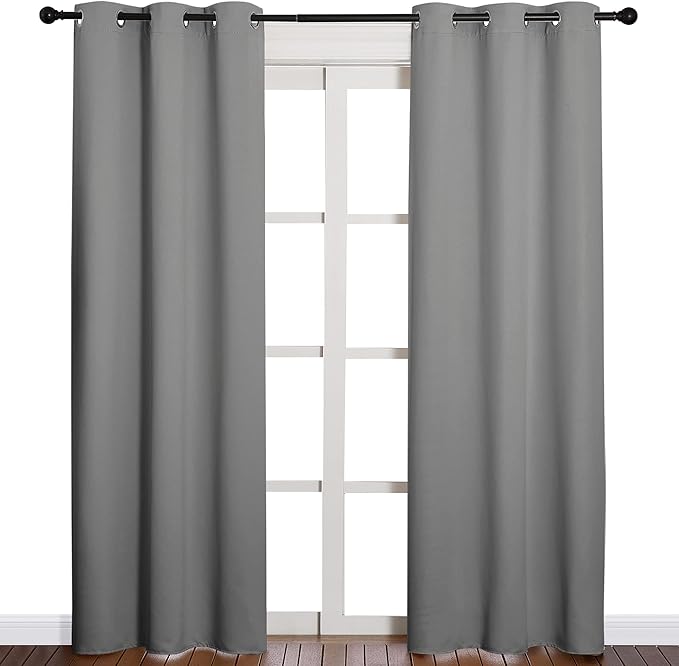 NICETOWN Thermal Insulated Grommet Blackout Curtains for Office, Kids Window Drape Panel for Nursery, Privacy Short Curtains (Silver Grey, 2 Panels, W42 x L84-Inch) - Image 2