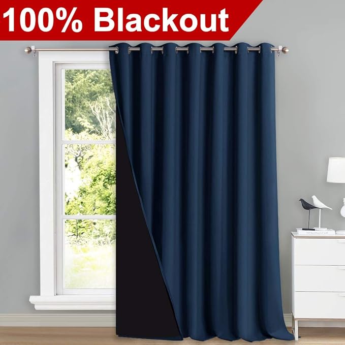 NICETOWN Sound Reducing Room Divider Curtains, 100% Blackout Patio Curtain, Wide Lined Drape, Keep Warm Drapery, Sliding Glass Door Panel for Night Shift（Navy, 1 Panel, 100" Wide x 108" Long - Image 2