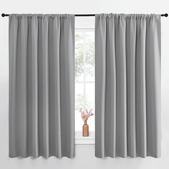 NICETOWN Short Curtains for Small Window - Thermal Insulated Rod Pocket Blackout Drapes/Draperies for Dining Room (2 Panels, W70 x L63 inches, Silver Grey) by NICETOWN