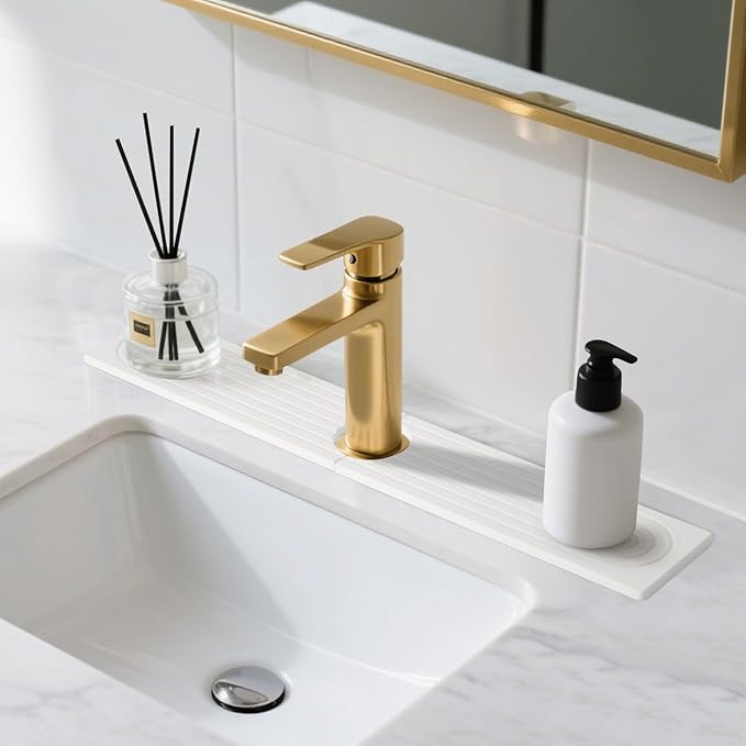 Kitchen Sink & Bathroom Faucet Mat, Diatomite Stone Splash Guard & Sink Protector, Super Absorbent Splash Guard to Prevent Water Drips & Moisture, Non-Slip Bathroom Counter Mat (White, 23.6 x 4) by Unknown