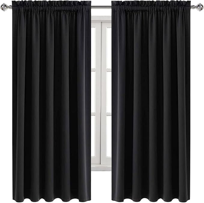 DWCN Blackout Curtains for Bedroom – Rod Pocket Thermal Insulated Noise Reducing Noise Reducing Drapes for Living Room, W 60 x L 63 Inch, 2 Panels, Black - Image 8