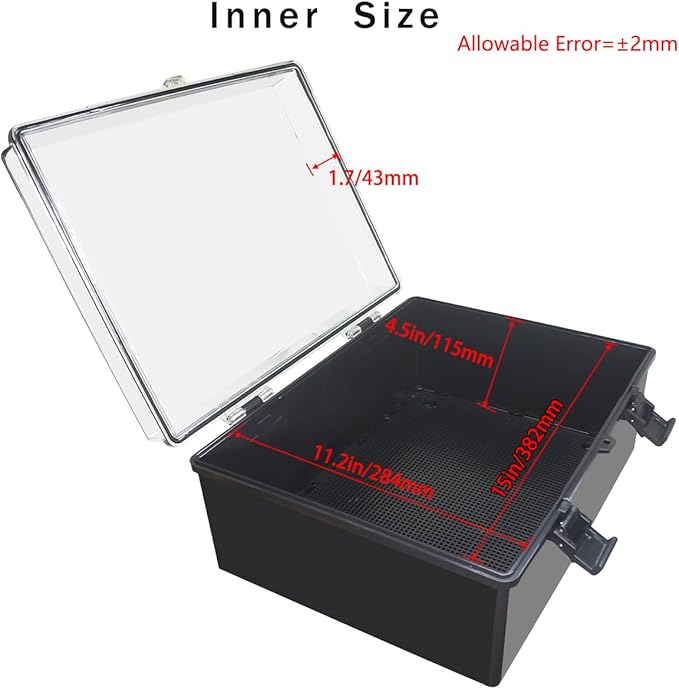 Junction Box, Hinged Black Clear Cover IP67 Waterproof ABS Project Box with Mounting Plate Electrical Box Enclosure with Wall Bracket 15.7 x 11.8 x 6.7inch(400x300x170mm) - Image 3