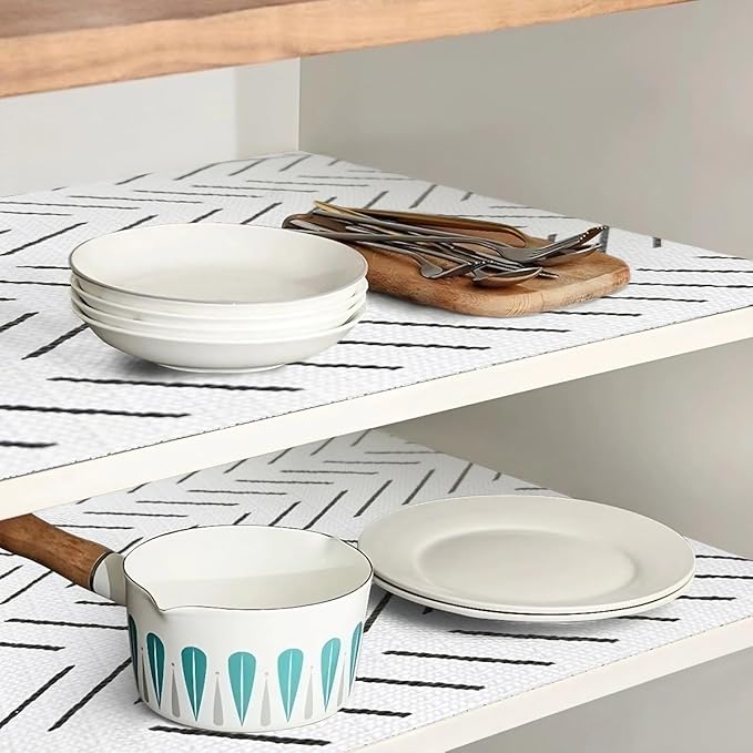 Tatyanna Shelf Liner for Kitchen Cabinets Non Adhesive Cabinet Liners Stripe Drawer Liner Strong Grip Non Slip Shelf Liners Waterproof Cupboard Liner Easy to Clean Pantry Dresser Liner 12IN x 16.4FT - Image 6