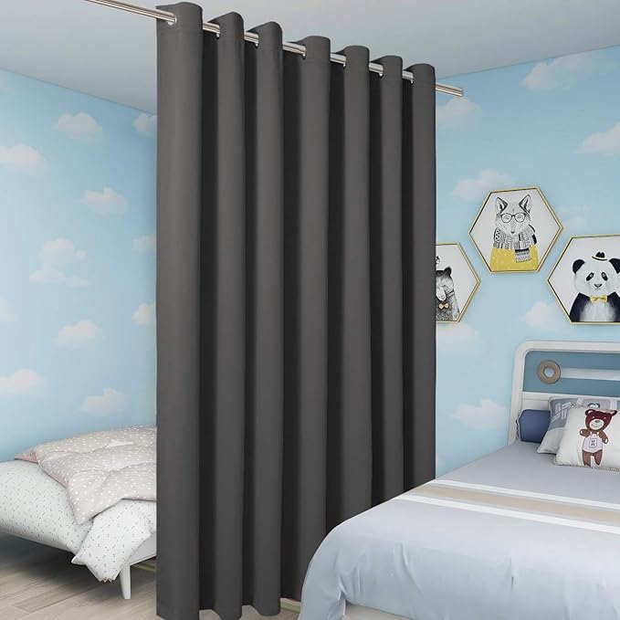 BONZER Extra Wide Room Divider Curtain Total Privacy Wall Grommet Top Thermal Insulated Blackout Curtains for Slide Window, 108L x 120W Inch (9L x 10W ft), 1 Panel, Dark Grey - Image 5