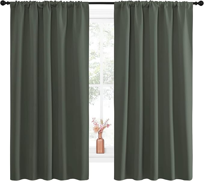 NICETOWN Bedroom Curtains Blackout Draperies - All Season Thermal Insulated Solid Rod Pocket Top Blackout Curtains/Drapes for Kid's Room (Dark Mallard, 1 Pair, 52 x 63 Inch) - Image 2
