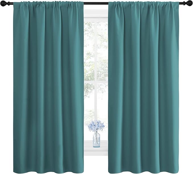 NICETOWN Window Curtains Blackout Drapes - Thermal Insulated Solid Rod Pocket Blackout Curtains/Draperies for Living Room (Sea Teal, 1 Pair, 42 by 63-Inch) - Image 4