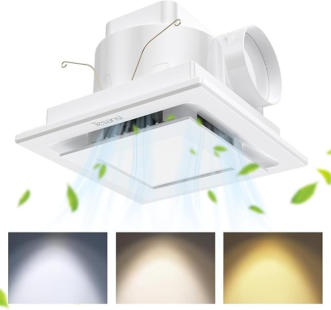 Bathroom Exhaust Fan with Light, Ultra-Quiet 100 CFM Ventilation & 3CCT LED Light, Ceiling Mount Bath Fan for Family Bathroom and Home Gym by Tesansi
