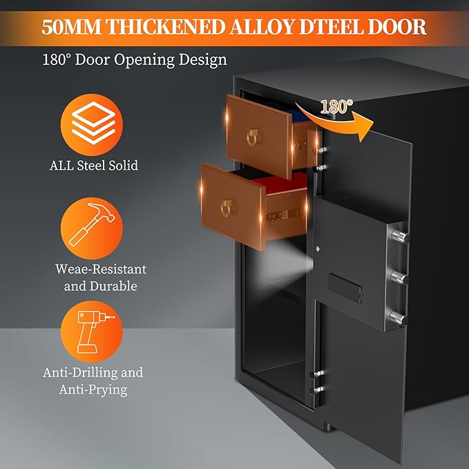 WASJOYE Large Cabinet Safe Box - 4 Cubic Feet Home Fireproof Safes with Digital Keypad Safety Key Lock Type-C Port Alarm System, Heavy Duty Safe Box for Home Office Hotel Document Jewelry Storage - Image 2