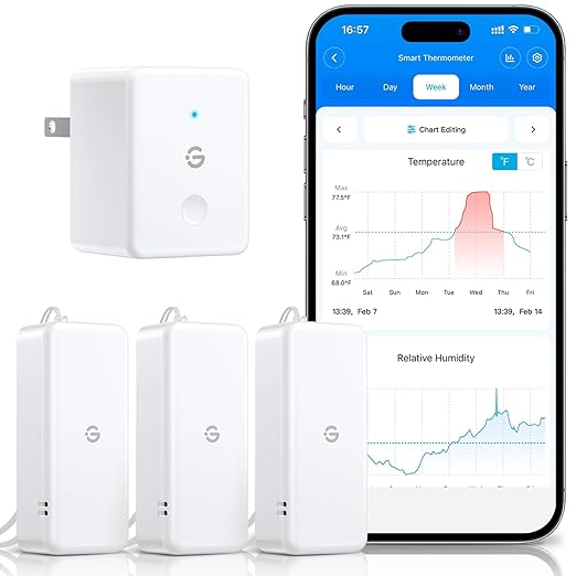 GoveeLife 2.0 WiFi Hygrometer Thermometer 3 Pack, Smart Humidity Temperature Sensor with App Notifications, Temperature Humidity for Bedroom, Wine Cellar, Basements(Only Support 2.4G Wi-Fi) by GoveeLife