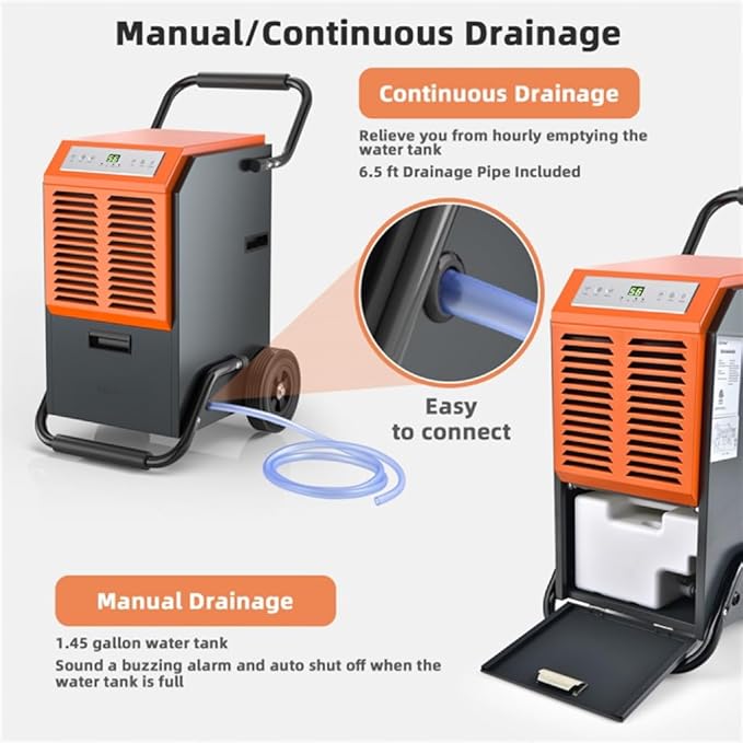 ARLIME 140 Pints Dehumidifier w/Handles & Wheels & Intelligent Humidity Control, 24H Timer, 1.45 Gallon Water Tank Dehumidifier for Home Bedroom, Bathroom, Office, Large Rooms, Up to 4000 Sq.Ft - Image 6