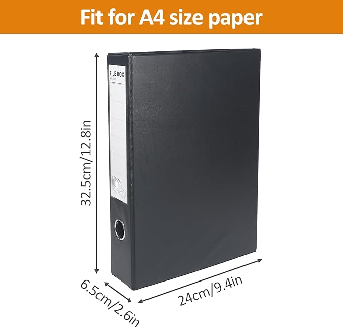 HUA JIE A4 Storage File Boxes Plastic Archives Cases, PVC File Folder Organizer Document Storage Filing Box for office,32.5×6.5×24 cm, Black(Pack of 6) - Image 2
