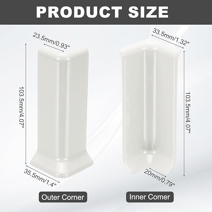 uxcell Self Adhesive Baseboard Corner Blocks, 4.07 Inch Wall Edge Corner Protector 3 Inside + 3 Outside Corners-Connector for Wall Floor Furniture Edge(White) - Image 2