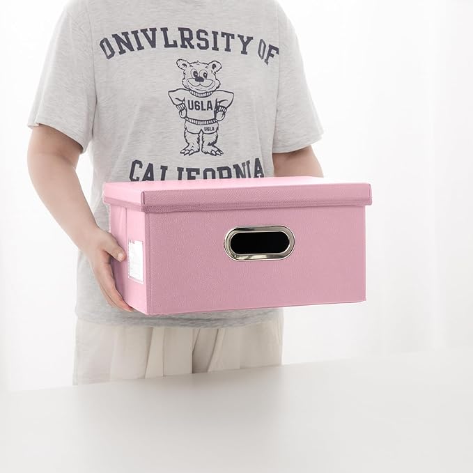 PRANDOM Collapsible Storage Box with Lid [1-Pack] Leather Fabric Foldable Storage Bin Organizer Container Basket Cube with Cover for Home Bedroom Closet Office Nursery Pink (13.6x9.6x6.9) - Image 6