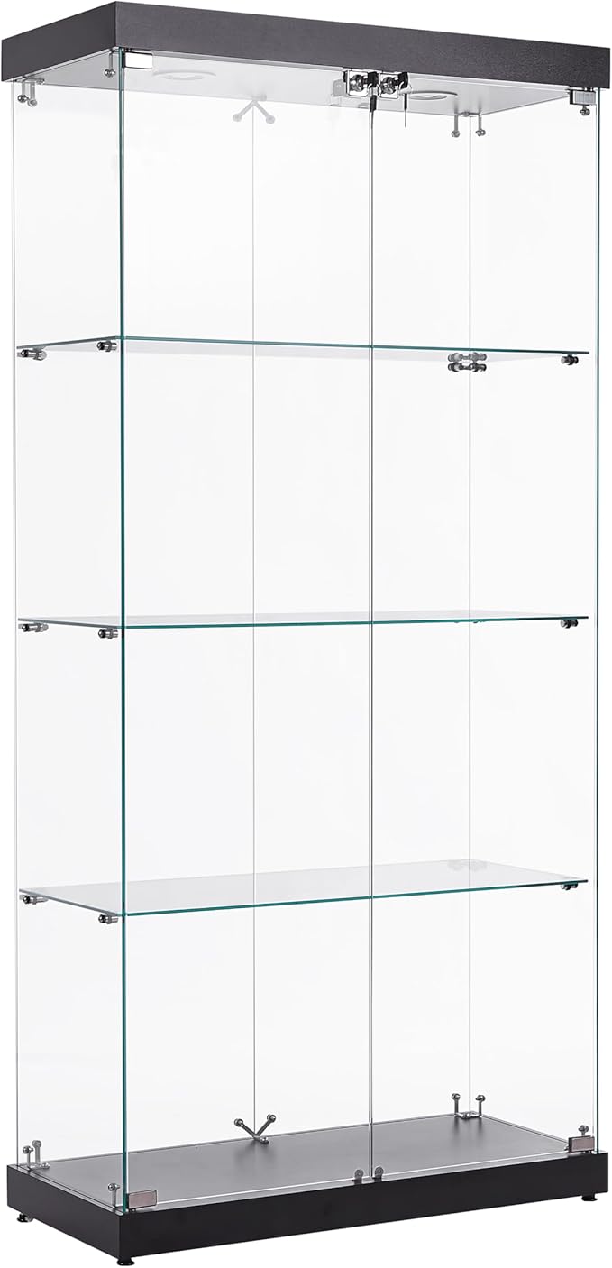 Yoluckea 4 Shelves Glass Display Cabinet with Light and 2 Doors, Floor Standing Clear Glass Curio Cabinet Collection Display for Living Room Bedroom 66.3” x 31.5” x 14.2” Black - Image 9