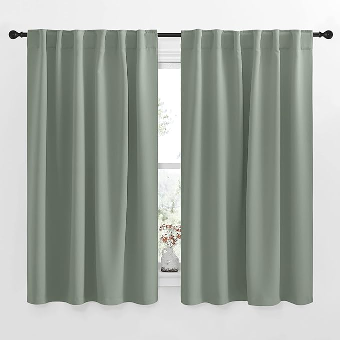 NICETOWN Insulated Room Darkening Curtain Panels - (Greyish Green Color) W52 x L54, 2 Pieces, Room Darkening Window Treatment Drape Panel by NICETOWN