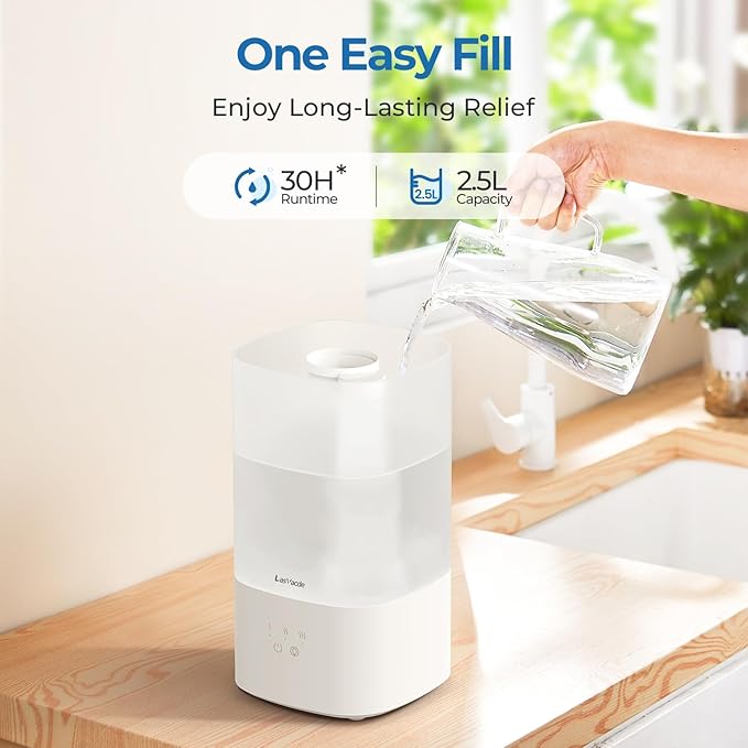 2.5L Humidifiers for Bedroom, Top Fill Cool Mist Humidifiers for Large Room, Easy to Fill & Clean, 30H Runtime, 28dB Quiet Air Humidifier for Plants, Baby Nursery with Night Light - Image 4