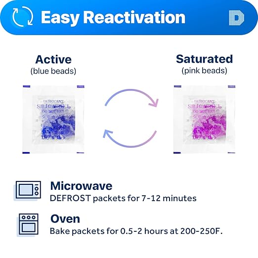 Dry & Dry 1 Gram [50 Packets] Blue Indicating(Blue to Pink) Silica Gel Packets Desiccants Silica Gel Packets - Rechargeable Silica Packets, Silica Gel, Silica Gel Packs - Image 4