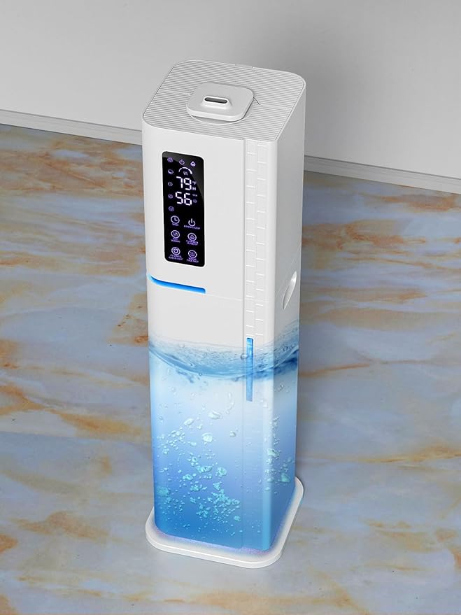 Humidifier with Warm & Cool Mist - 2.64Gal Top Fill, 500 sq ft Coverage, 60H Runtime, Remote, Humidity Control, Aroma Tray & Mood Light (Yellow/Blue) - Image 3