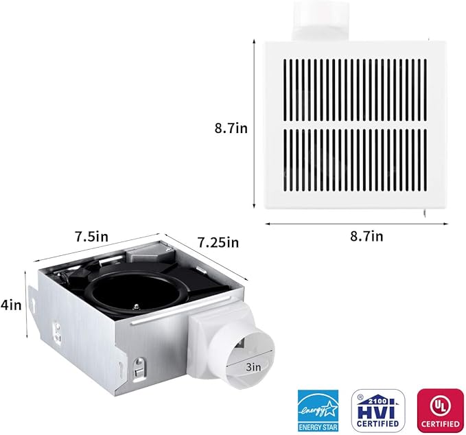 Bathroom Exhaust Fan, 50 CFM,1.0 Sone DC Motor,Quiet Bathroom Fan with No Attic access Needed Installation, Ceiling Mounted,Energy Star Certified Ventilation Fan, 3inch Duct,White - Image 3