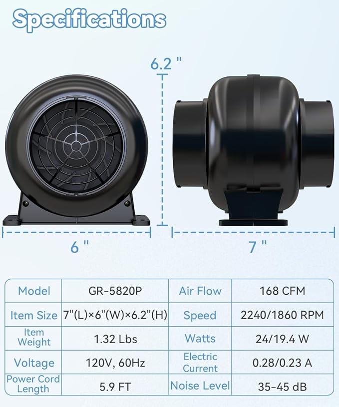 Artibear 3.5 Inch 168 CFM Inline Duct Ventilation Fan with 2 Speed Controller, Air Vent Blower for Hydroponic Grow Tent, Greenhouse, Workshop, Attics, Basement, Kitchens, Black - Image 6