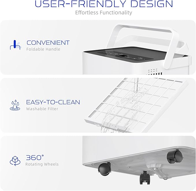 80 Pints 2025 Energy Star Dehumidifier for basement, Smart Humidity Adjustment with 1.32 Gal Water Tank and Drain Hose, Silent & Efficient for Home Bedroom Garage Large Room. - Image 7