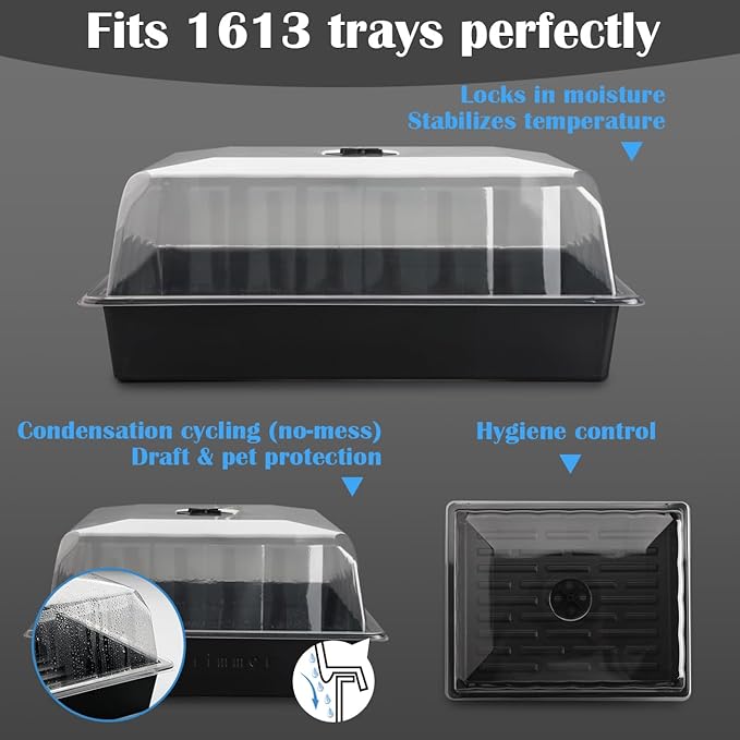 10-Pack Leak-Proof Humidity Domes, Plastic Clear Seed Starter Dome, Seed Starter Tray Covers Humidifying and Insulating for Greenhouse Germination and Garden Growing (16"×13", 4" Height) - Image 5