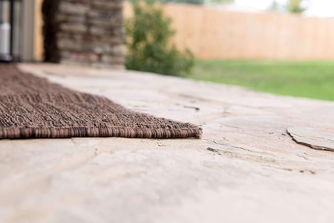 Unique Loom Collection Casual Transitional Solid Heathered Indoor/Outdoor Flatweave Area Rug (5' 3" x 8' Rectangle, Light Brown/Ivory) - Image 5