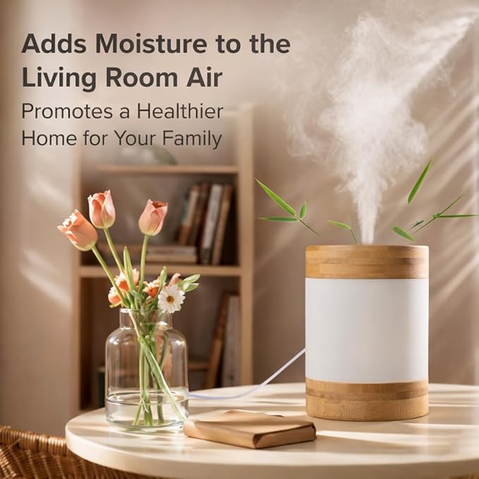 Bamboo Ultrasonic Mini Humidifier, 400ml Quiet Desktop Humidifier with Dual LED Night Light, USB-C Powered, Auto Shut-Off, Portable Small Room Air Moisturizer for Bedroom, Desk, Office & Travel - Image 2