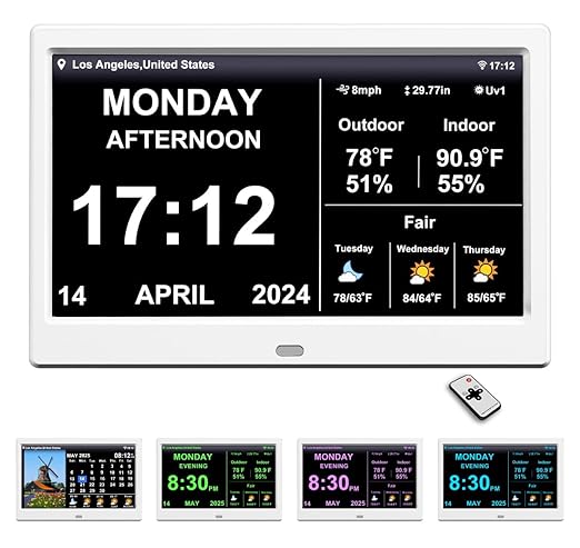 2025 New Digital Clock with Temperature/Humidity & Weather Forecast, Auto Time Sync Large Display, Custom Alarms & Medication Reminders, Ideal for Elderly (White, 10.1inch) by FEYBYLA