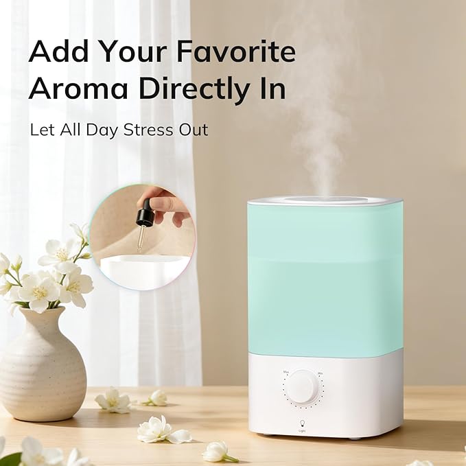 ZAFRO 3.2L Cool Mist Humidifier for Bedroom, 360° Adjustable Nozzle & 7 Color LED Night Light, Top Fill Design & Multiple Mist Levels, 24 dB Quiet Ultrasonic Comfort Humidifiers, White - Image 4