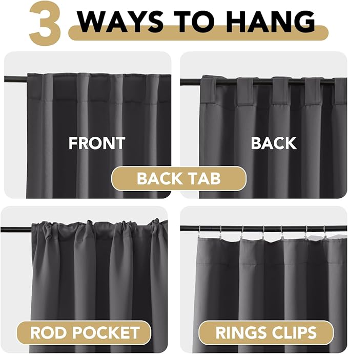 H.VERSAILTEX Blackout Curtains Thermal Insulated Window Treatment Panels Room Darkening Blackout Drapes for Living Room Back Tab/Rod Pocket Bedroom Draperies, 52 x 96 Inch, Charcoal Gray, 2 Panels - Image 4