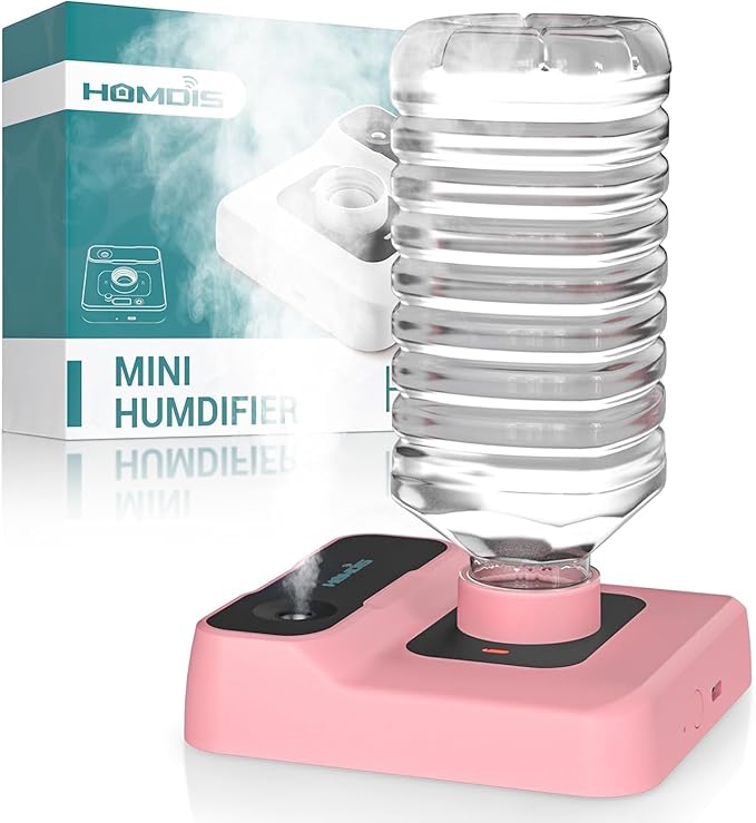 Portable Humidifiers for Travel, Small Mini Humidifier with Auto Shut-Off, Nightlight and Storage Bag for Hotel, Bedroom or Office, Plant Humidifier Indoor, Pink by HOMDIS
