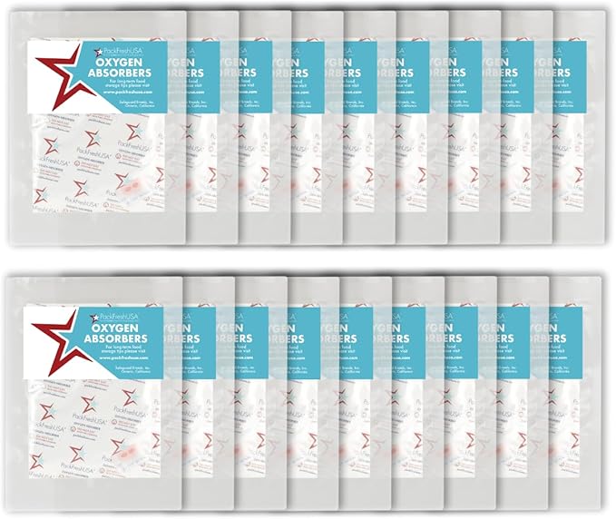 PackFreshUSA: 18 Pack - 2000cc Oxygen Absorber Packs - Individually Sealed - Food Preservation - Long-Term Food Storage Guide Included by PackFreshUSA