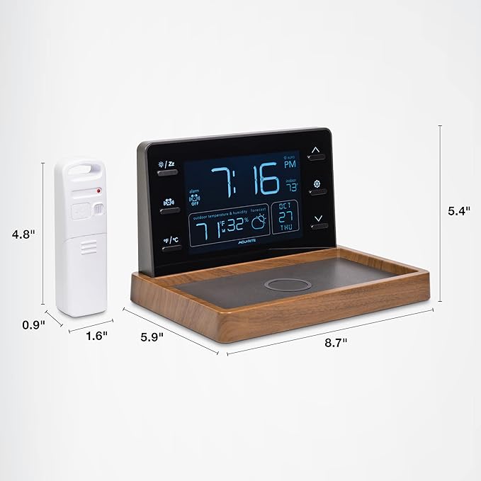 AcuRite Weather Valet with Qi-Certified Wireless Charging Pad, Auto-Dimming LCD Screen, Alarm Clock, Hyperlocal Forecast, Outdoor Temperature and Humidity Measurements, Indoor Temperature Reading - Image 7