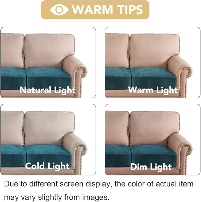 H.VERSAILTEX Velvet Stretch Couch Cushion Cover Plush Cushion Slipcover for Chair Loveseat Sofa Cushion Furniture Protector Seat Cushion Sofa Cover (2 Piece Large Sofa Cushion Covers, Deep Teal) - Image 6