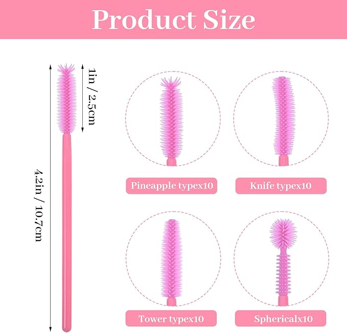 40Pcs Sewing Machine Cleaning Kit, Silicone Small Brushes for Cleaning Small Parts Mini Scrub Brush for Tight Spaces, Ideal for Sewing Machine & Humidifier Crevice Reusable Nook & Cranny Brushes, Pink - Image 2