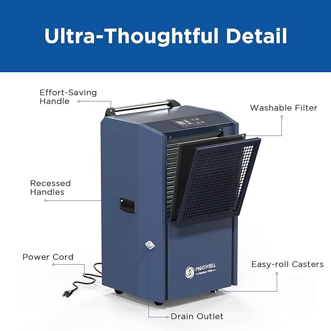 305 Pint Commercial Dehumidifier for Industrial Sites, Commercial-Grade Dehumidifiers with Drain Hose for Large Spaces Basements, Warehouse, Flood Water Damage Restoration, 5-Year Warranty - Image 7