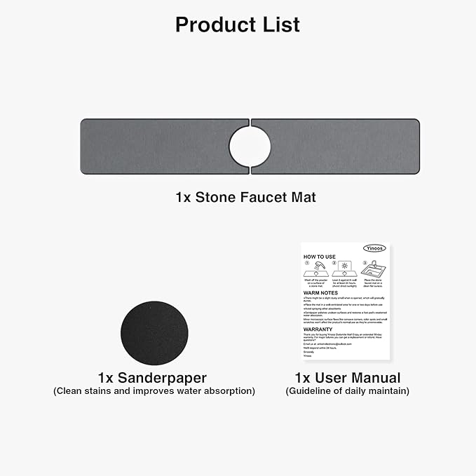 23.6" x 4" Stone Faucet Mat for Kitchen Sink, Quick Drying Diatomite Sink Tray, Faucet Sink Splash Guard for Prevents Moisture Buildup (Dark Gray) - Image 7