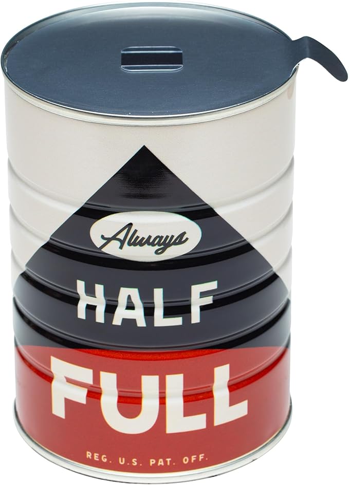 Retro Tin Can, Studio MPLS Designs, Collectable, Peel & Stick Valved End with Metal Lid, 8-12oz (4.0625 x 5.5 in) (Always Half Full Design) - Image 3