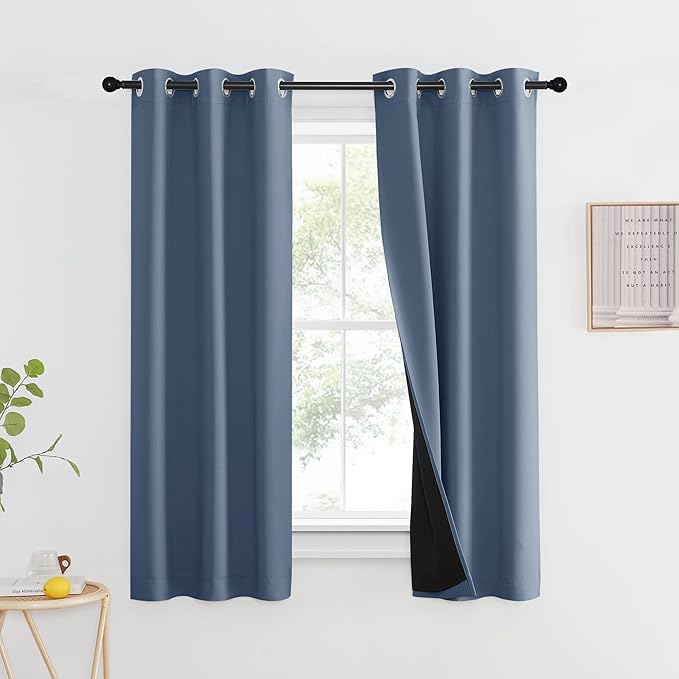 NICETOWN 100% Blackout Curtain Panel, Thermal Insulated Black Liner Curtain for Nursery Room, Noise Reducing and Cold Blocking Drape for RV Windows (1 Panel, Stone Blue, 37-inch Wide by 63-inch Long) by NICETOWN